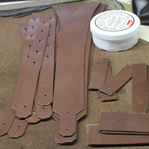 Leather pieces on a table